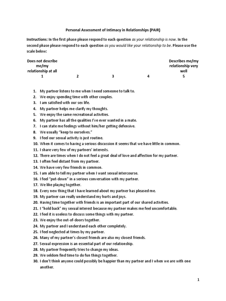 PAIR: Intimacy Assessment Questionnaire | PDF