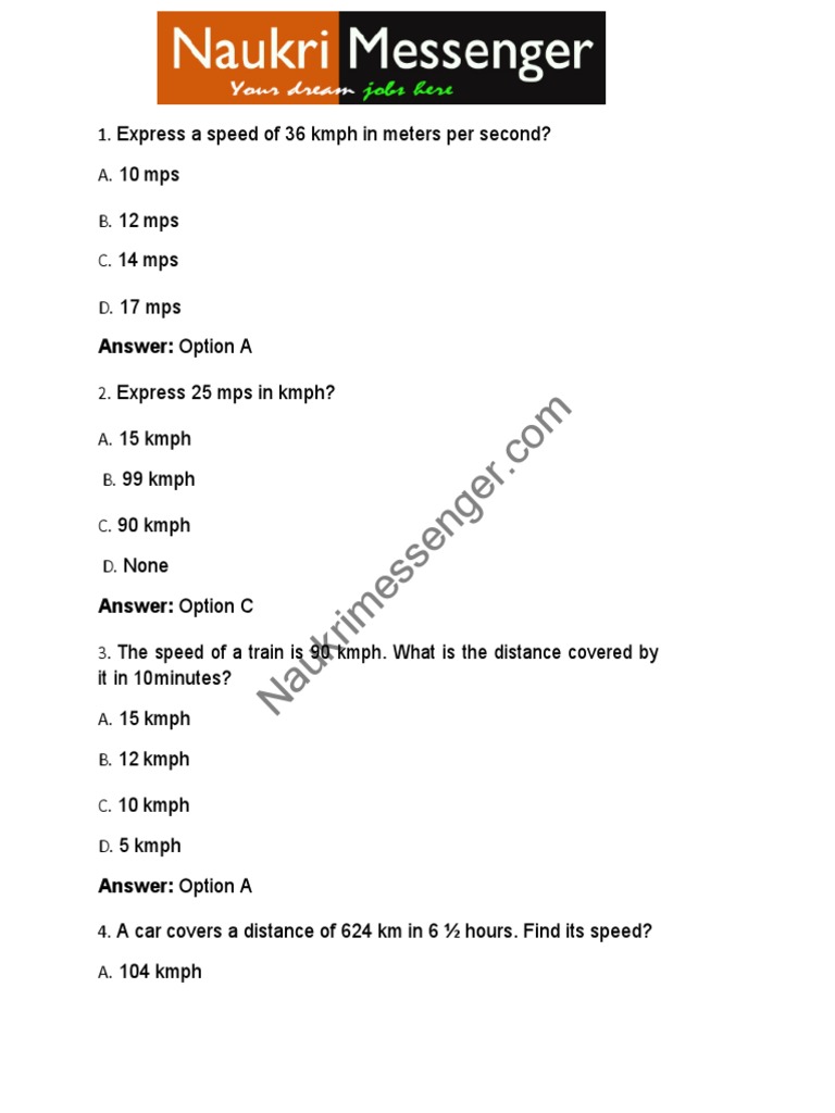 Aptitude Test Questions and Answers | PDF | Speed | Metrology