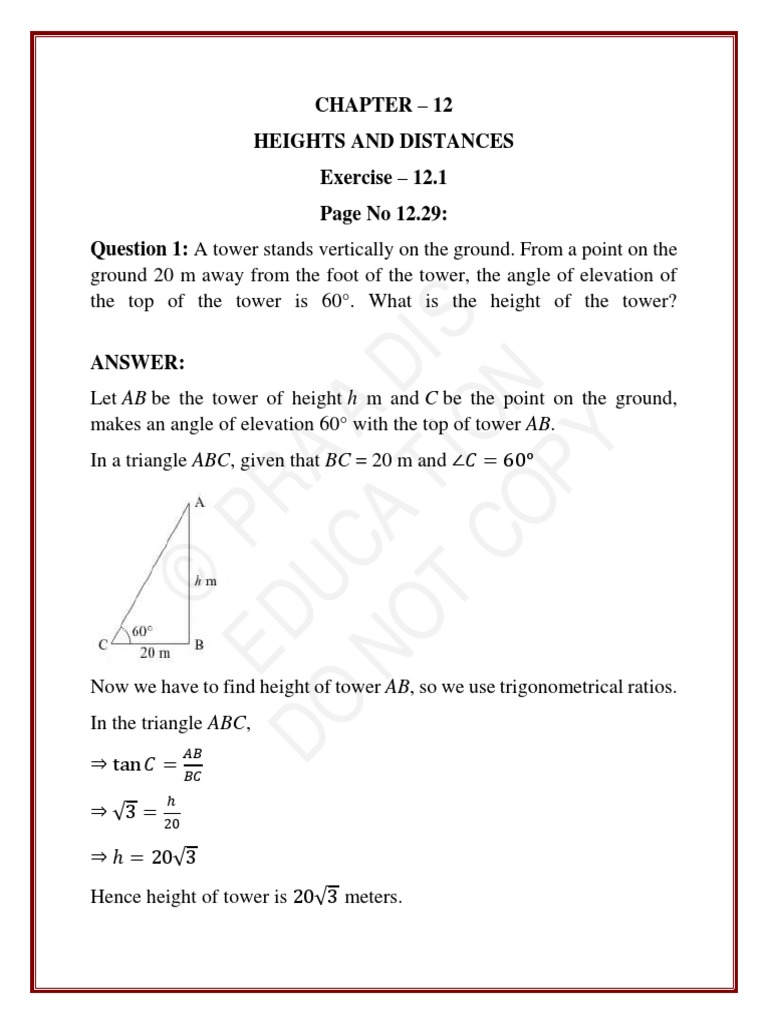 Heights and Distances in Trigonometry | PDF | Triangle | Trigonometry