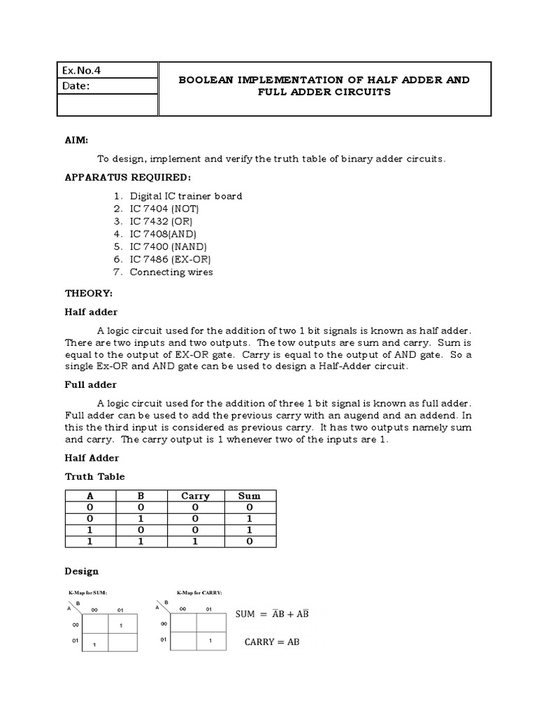 Half and Full Adder Circuit Design | PDF | Technology & Engineering