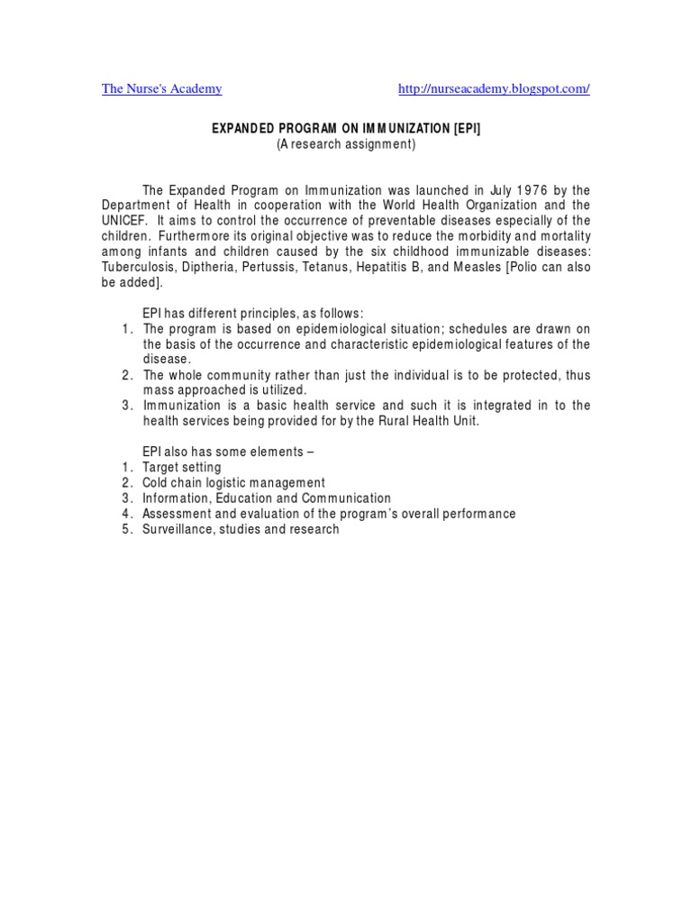 Expanded Program on Immunization Overview | PDF | Medical Humanities ...