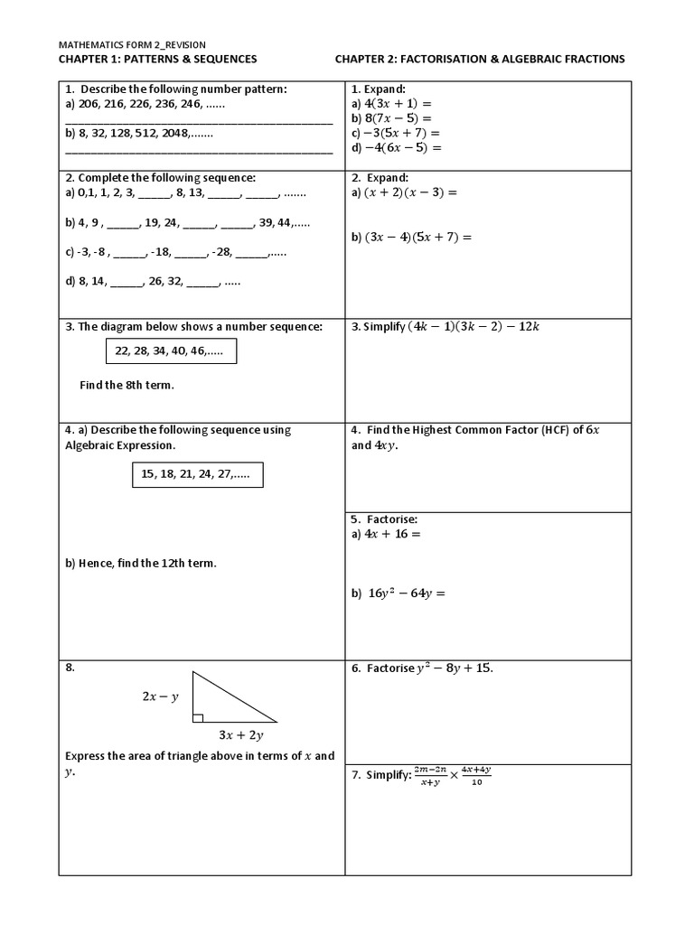 REVISION f2 (CHAPTER 1-4) | PDF | Factorization | Algebra