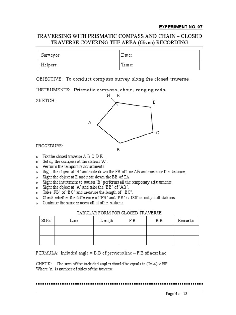 Closed Traverse with Prismatic Compass | PDF | Science & Mathematics