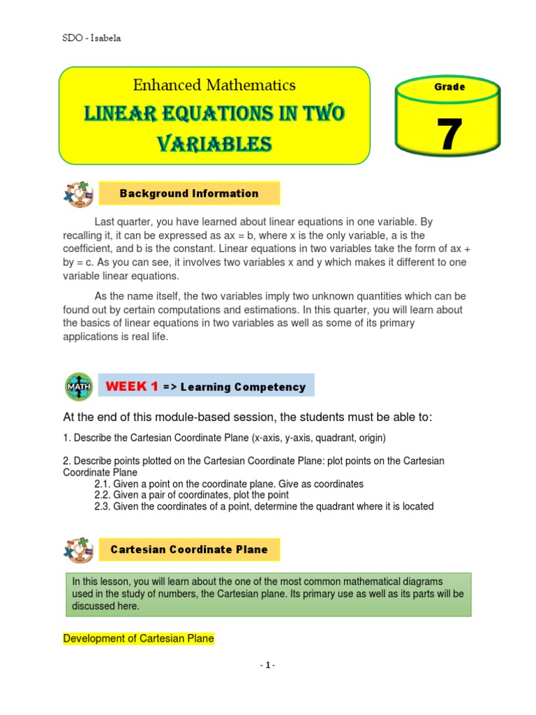 Linear Equations in Two Variables Final | PDF | Cartesian Coordinate ...