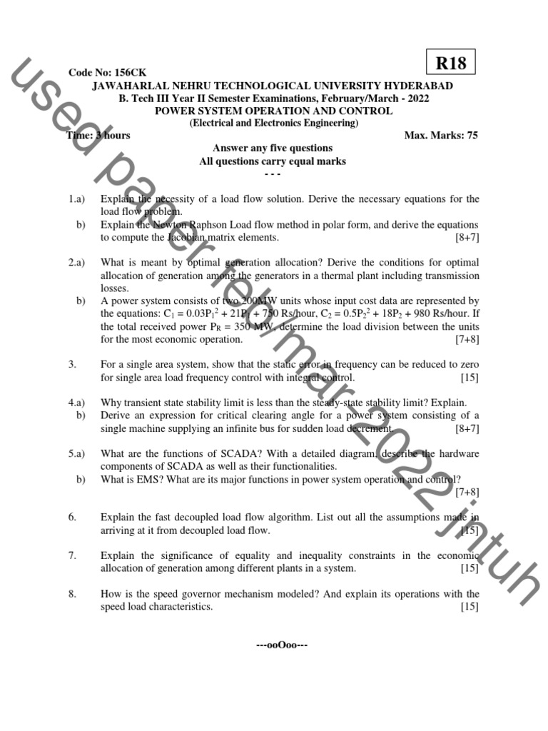 Power System Operation and Control Februarymarch 2022 PDF System