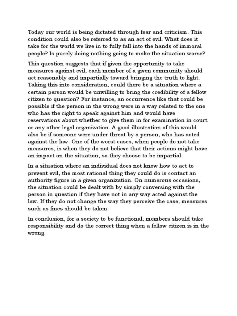 Combating Evil: Responsibility in Society | PDF | Politics | Wellness