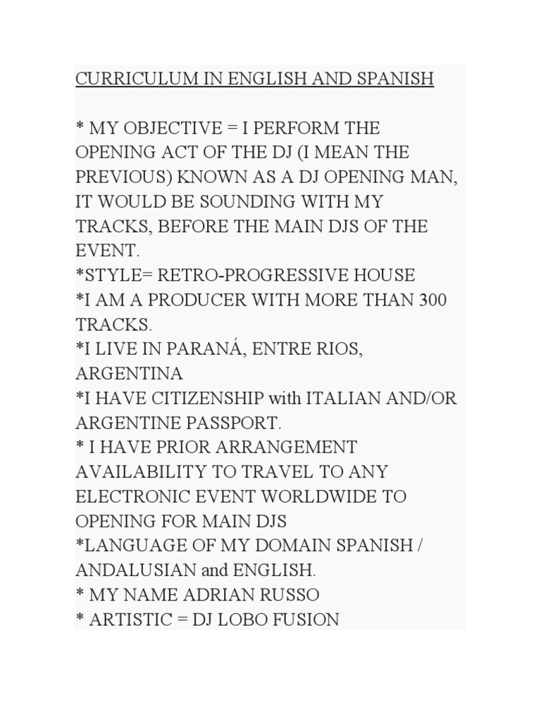 Curriculum in English and Spanish Ok Ok PDF Popular Music