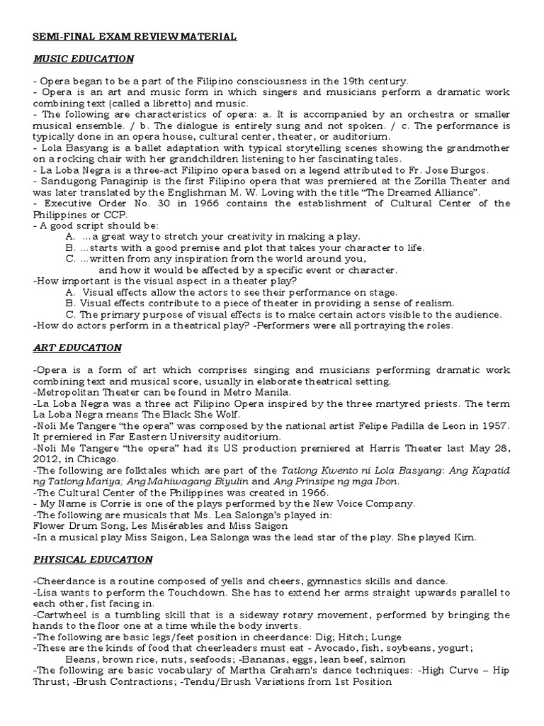 Music and Arts Education Exam Review | PDF | Dances | Opera