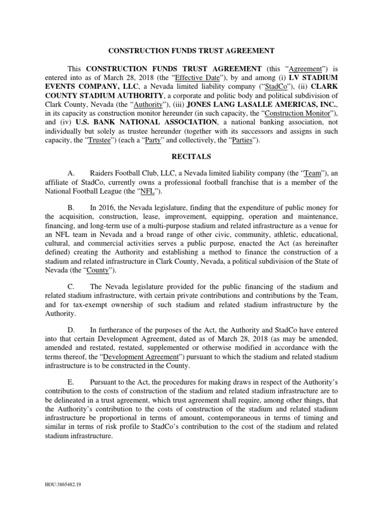 Las Vegas Stadium Construction Trust Agreement | PDF | Trust Law ...
