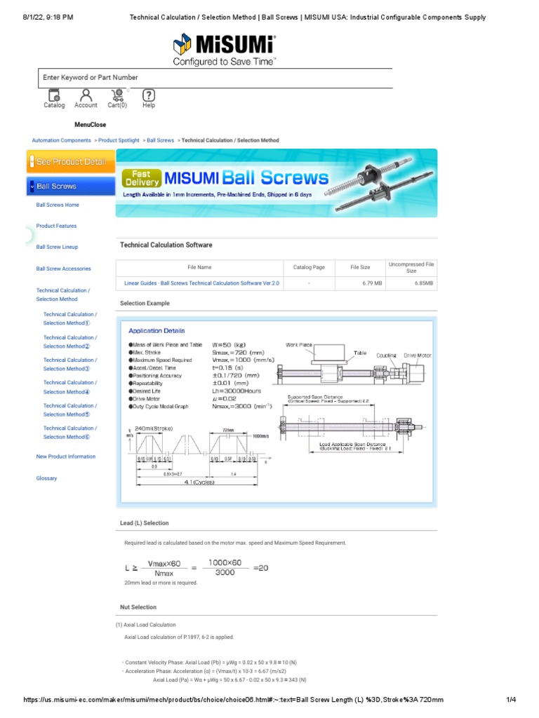 Technical Calculation _ Selection Method _ Ball Screws _ MISUMI USA