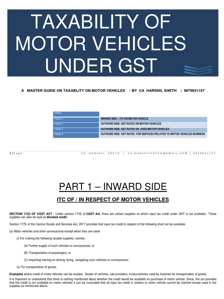 Taxability of Motor Vehicle Under GST Ca Harshil Sheth | PDF | Value ...