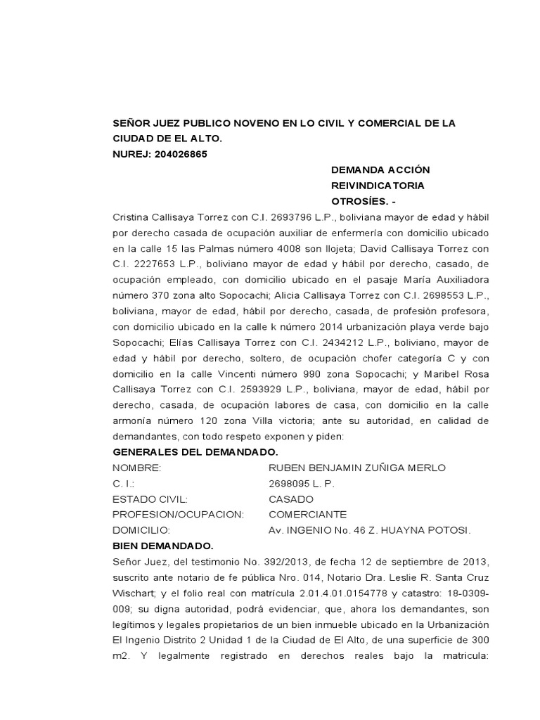 Demanda Reivindicatoria Property Possession Law vrogue.co