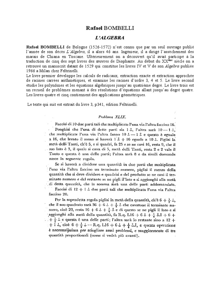 L'Algèbre de Rafael Bombelli | PDF