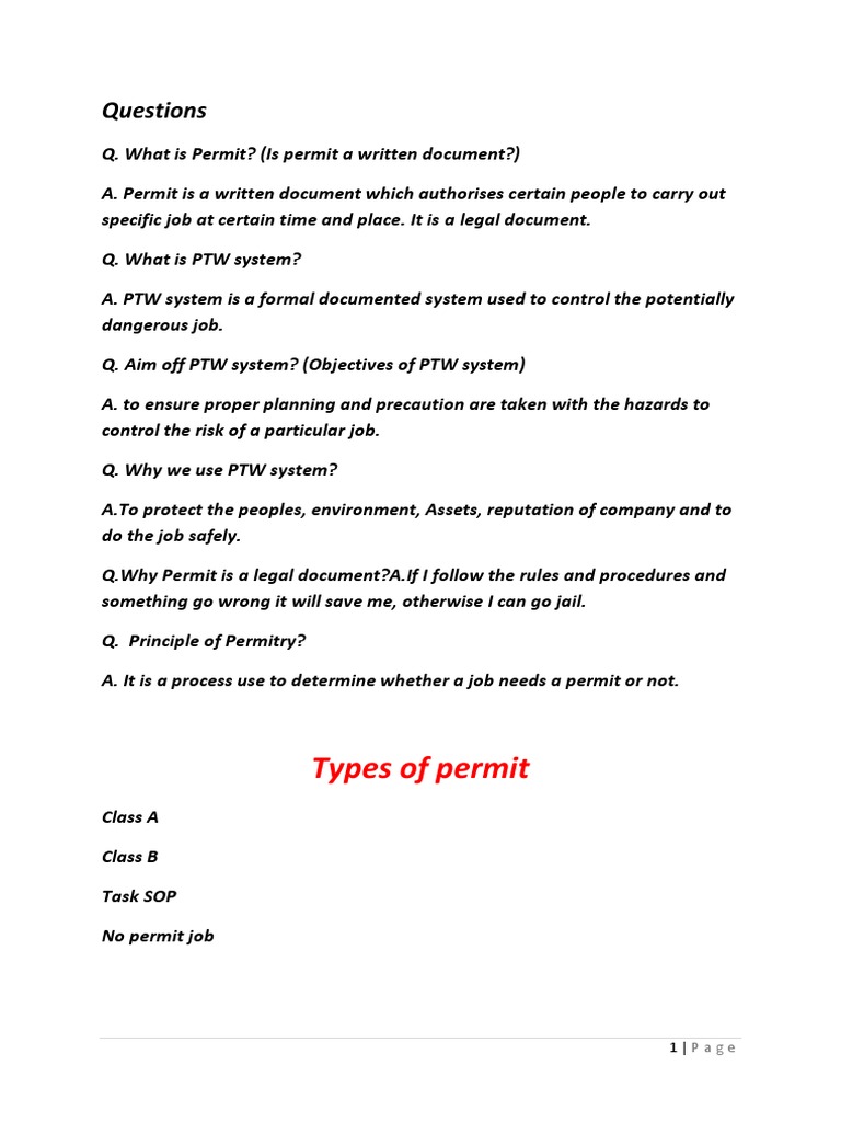Permit to Work System Overview | PDF | Risk | Hazards
