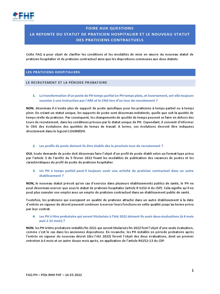 Nouveau statut des praticiens hospitaliers | PDF | Temps de travail ...