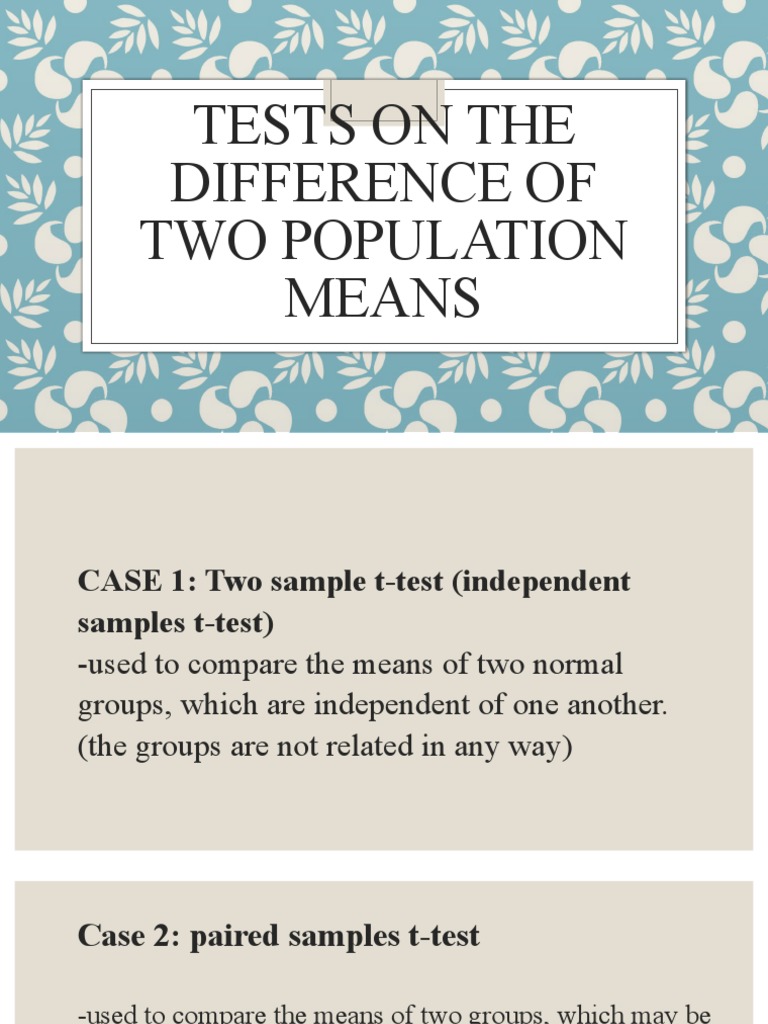 Statpro Q4 Lecture 5 Tests On The Difference of Two Population Means | PDF