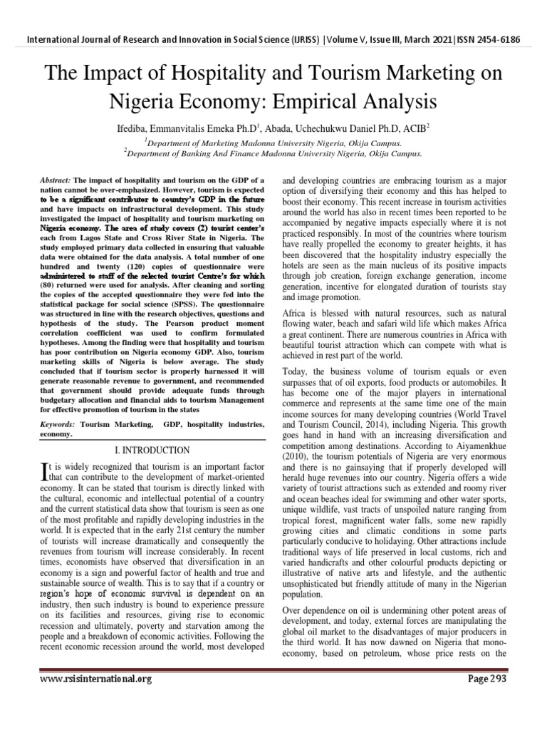 The Impact of Hospitality and Tourism Marketing On Nigeria Economy ...