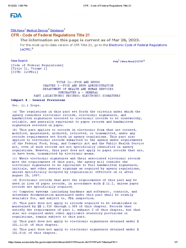 CFR Code of Federal Regulations Title 21 PDF