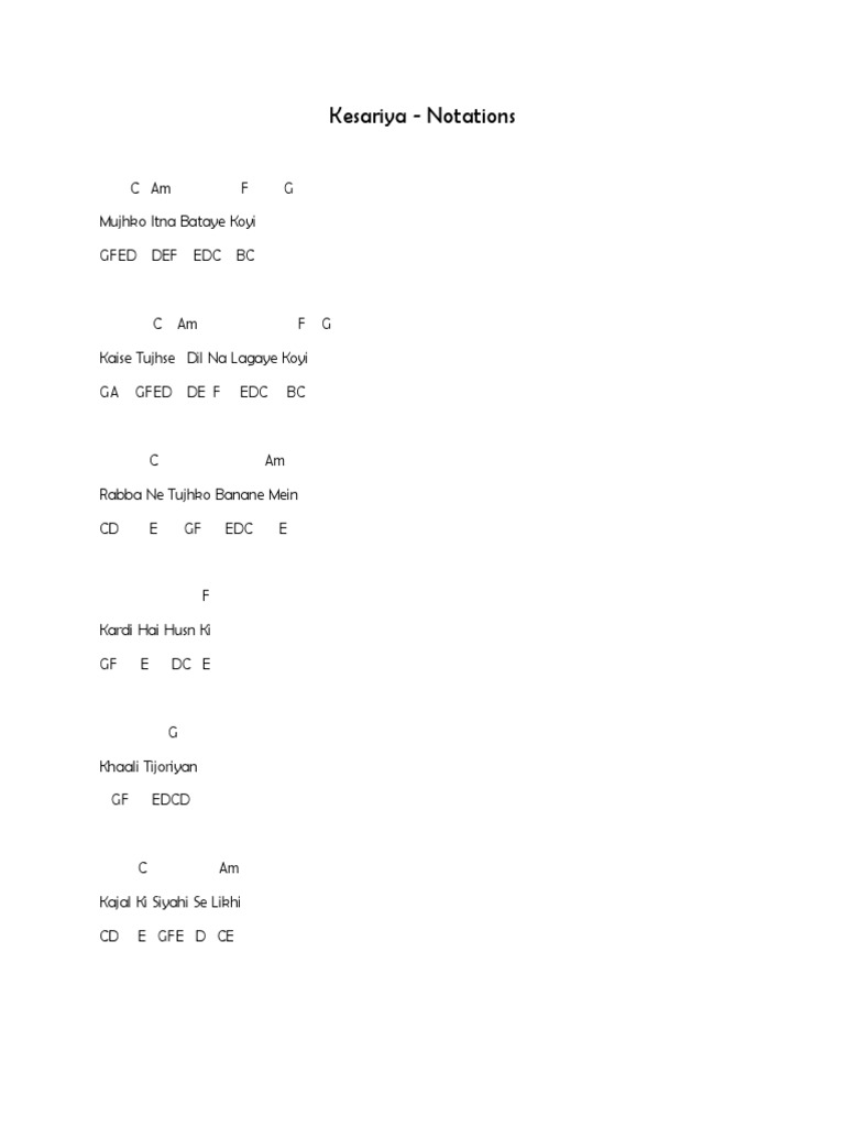 Kesariya Full Song Notations PDF