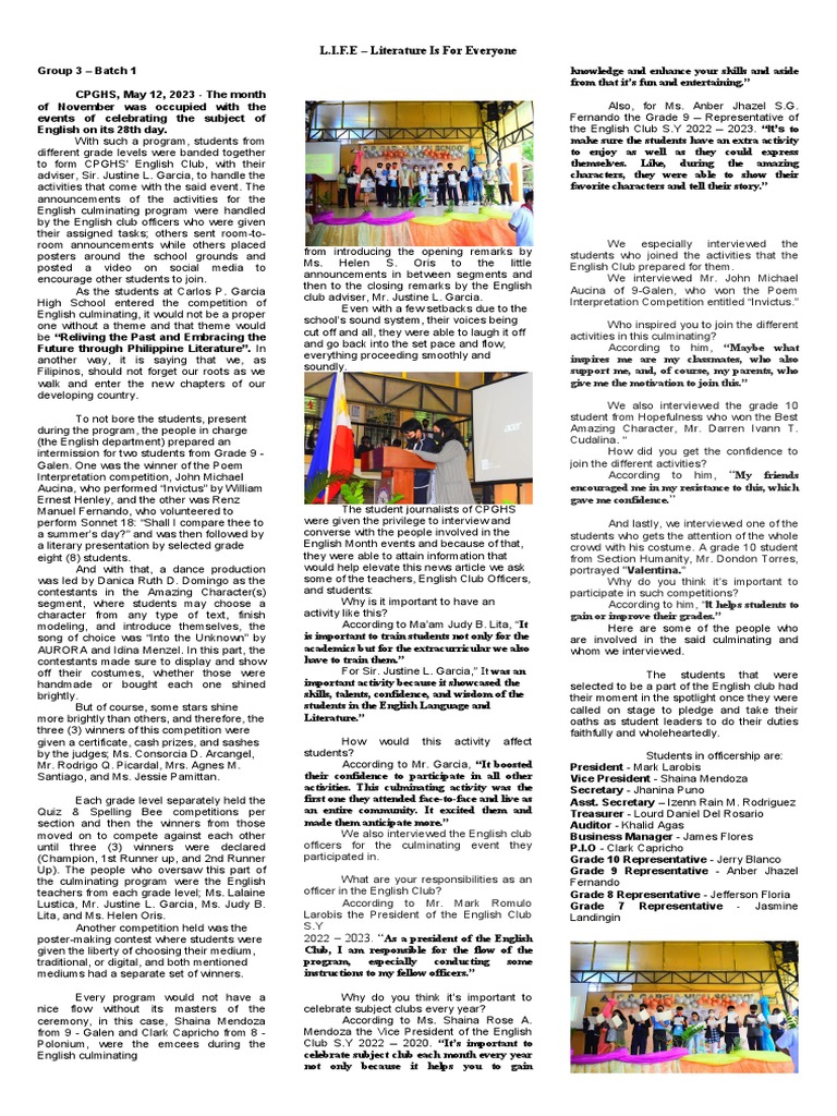 CPGHS English Month Celebration 2023 | PDF