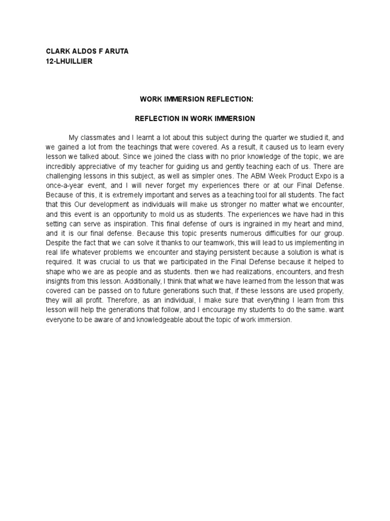 Work immersion reflection docx pdf