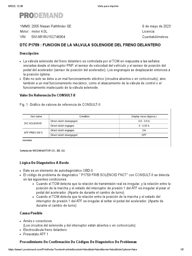 Diagnóstico del Código P1759 en Nissan | PDF | Acelerador | Vehículo de ...