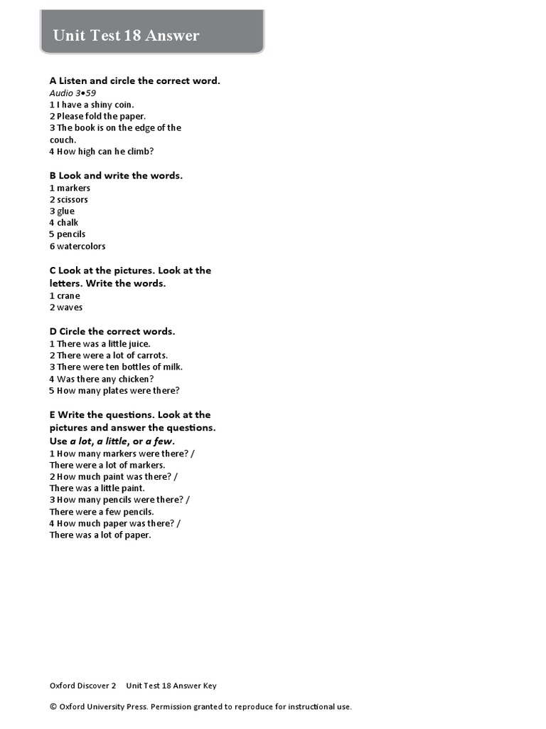 Unit Test 18 Answer Key Guide | PDF