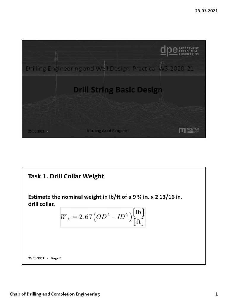 Drill Pipe Design and Engineering Tasks | PDF | Mechanics | Applied And ...