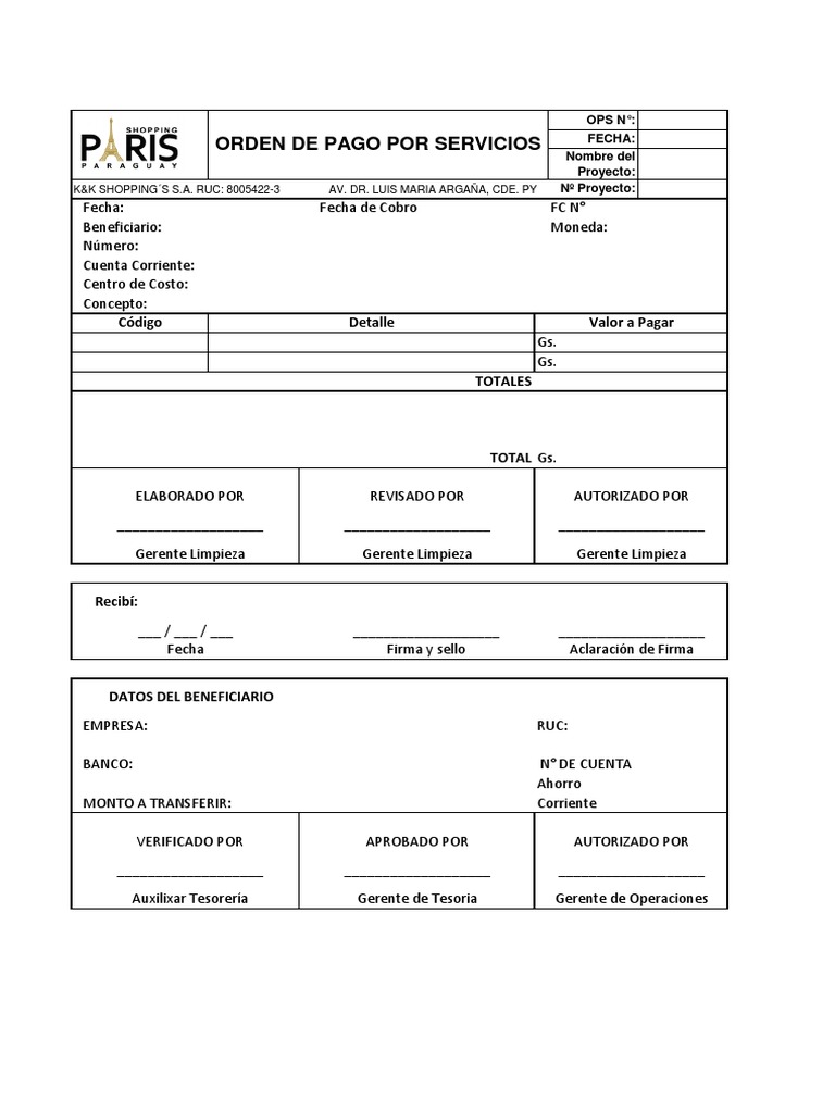 Ejemplo de Orden de Pago para Servicios | PDF | Finanzas y dinero