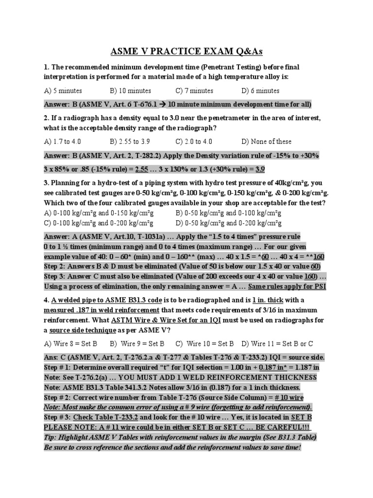 Asme V Practice Exam Q&As | PDF
