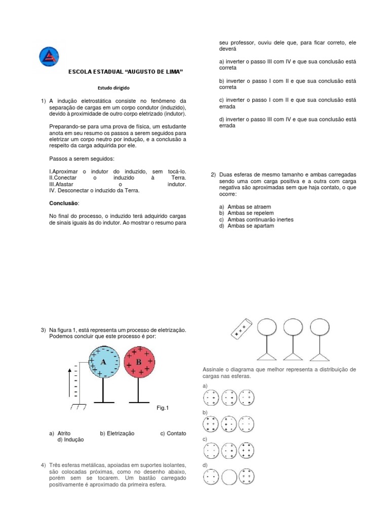 Exercícios de Eletrização e Indução | PDF | Carga elétrica | Física
