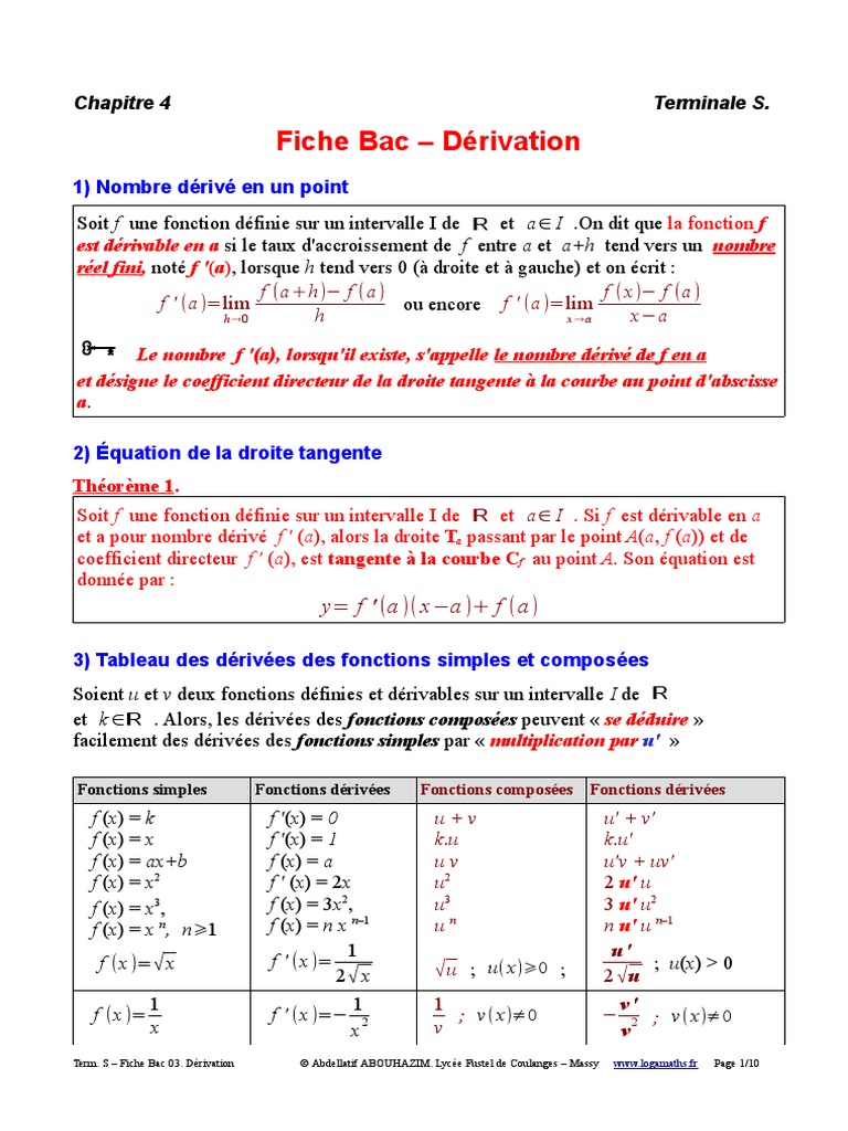 Dérivation des Fonctions Composées | PDF | Tangente (géométrie ...