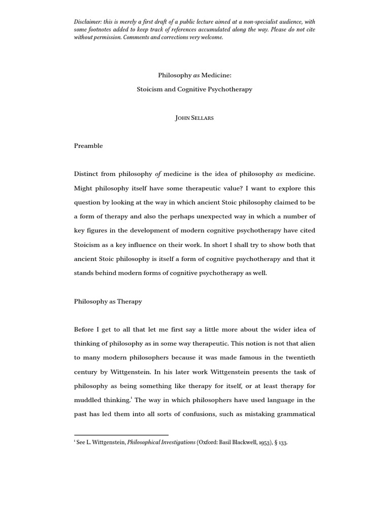 Philosophy As Medicine Stoicism and Cogn | PDF | Rational Emotive ...