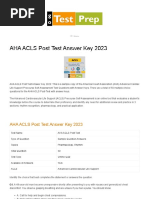 AHA ACLS Post Test Answer Key 2023