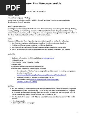 Lesson Plan Newspaper Article