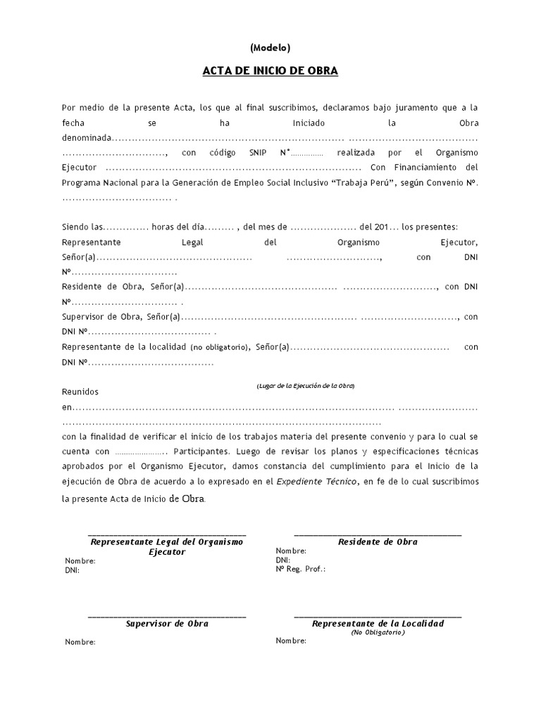 Acta de Inicio de Obra | PDF