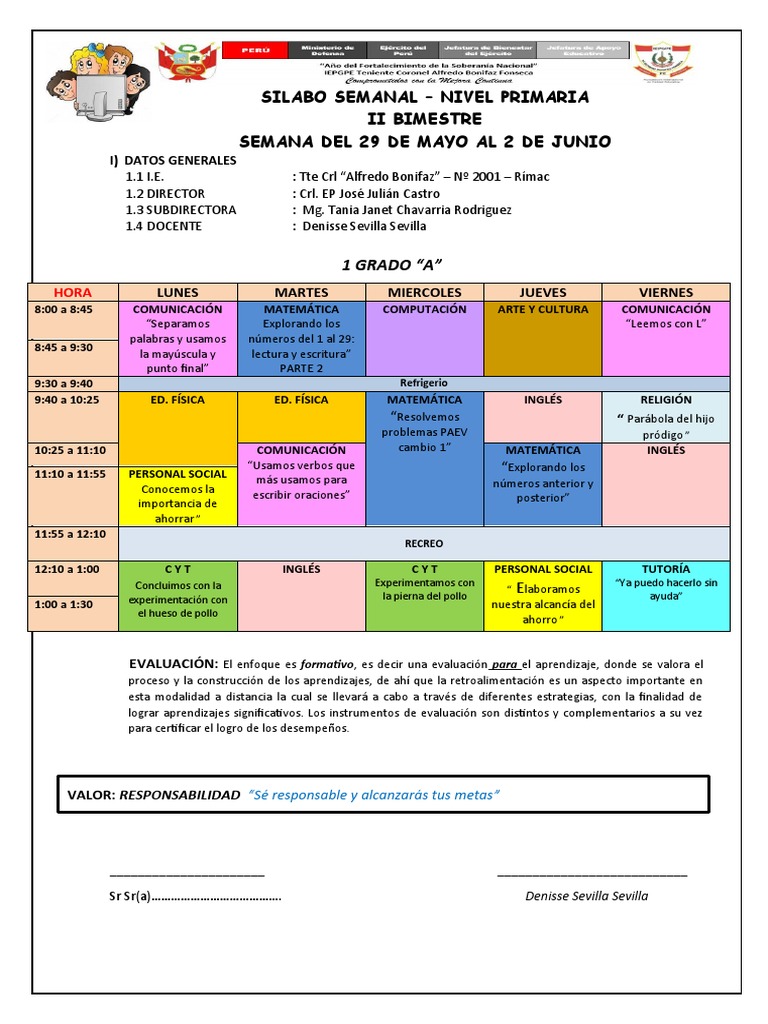 PLANIFICADOR SEMANAL 1er Grado 2023 - II BIMESTRE DEL 29 DE MAYO AL 2 ...