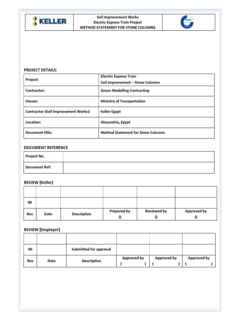 keller stone column Method Statement - SC (2) | PDF | Personal ...