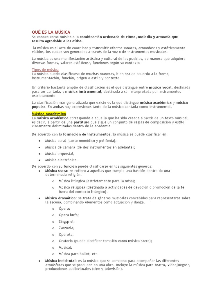 Clasificación y elementos de la música | PDF | Notación musical ...
