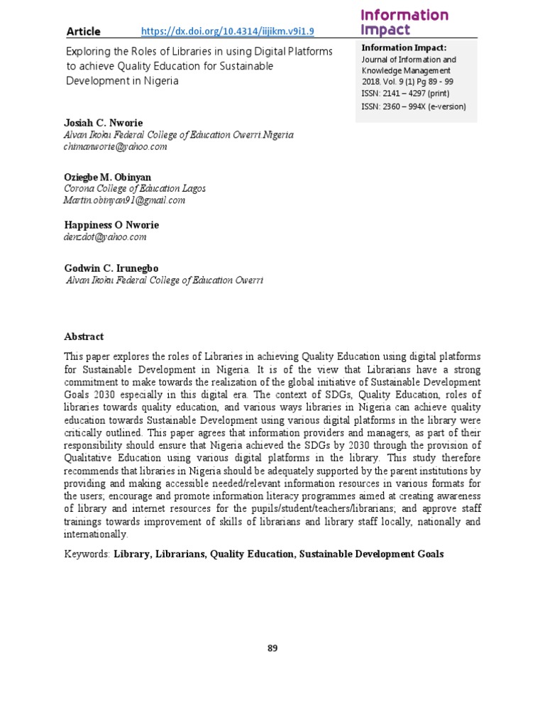 Exploring The Roles of Libraries in Using Digital Platforms To Achieve ...