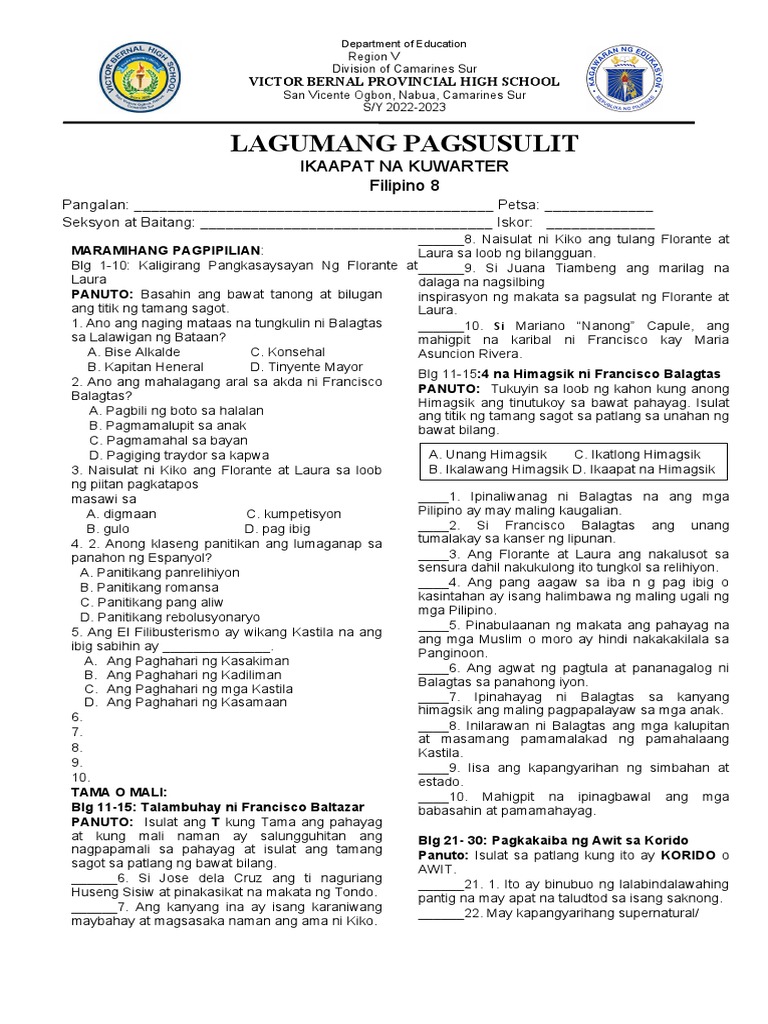 Lagumang Pagsusulit (4TH Quarter) | PDF