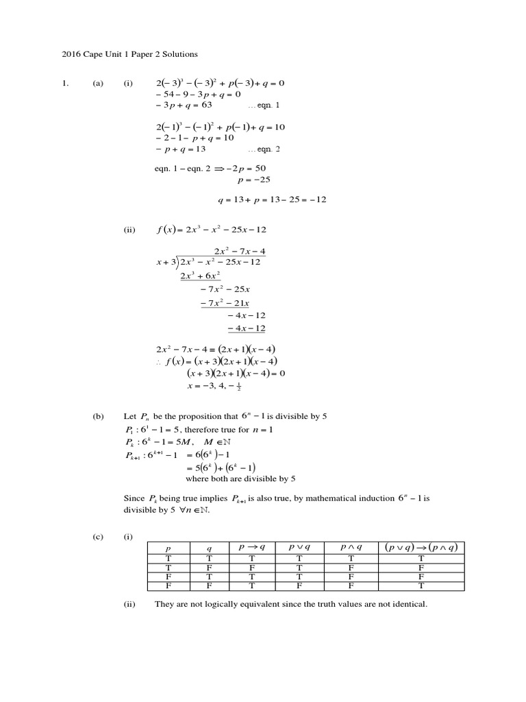 Cape pure maths 2016 unit 1 paper 2 solutions pdf