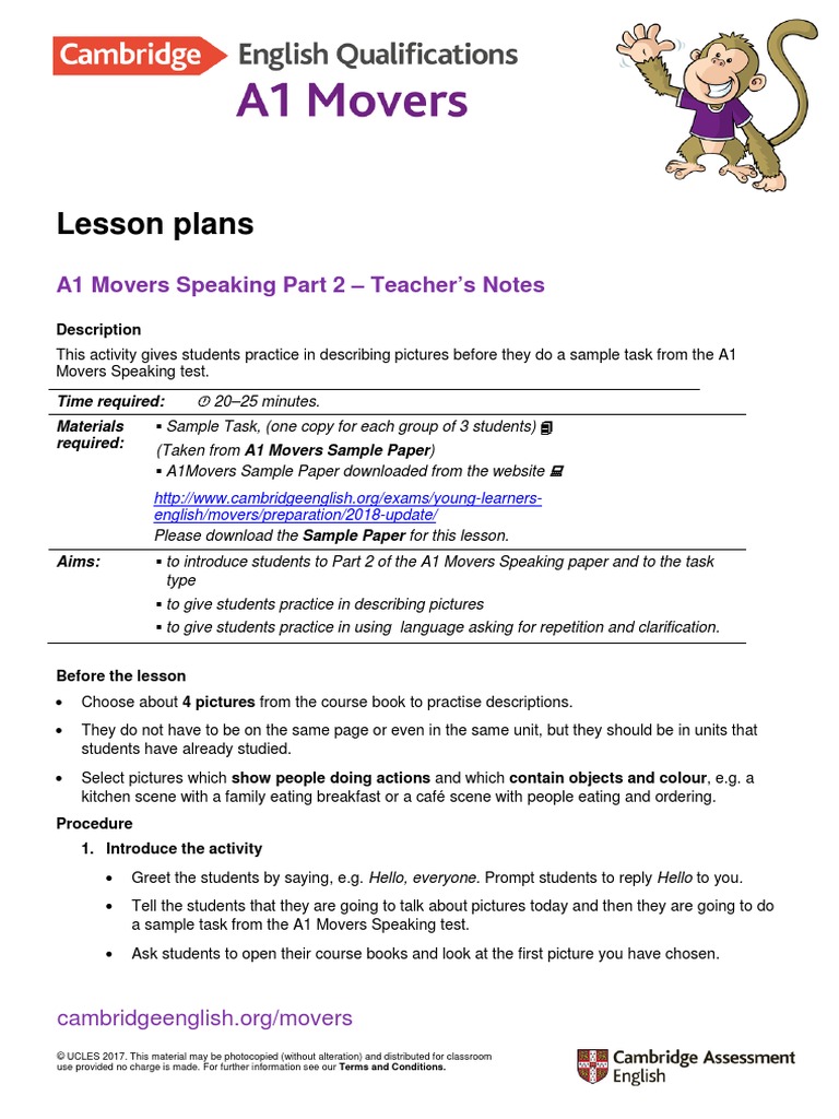 A1 Movers 2018 Speaking Part 2 PDF Linguistics Cognition