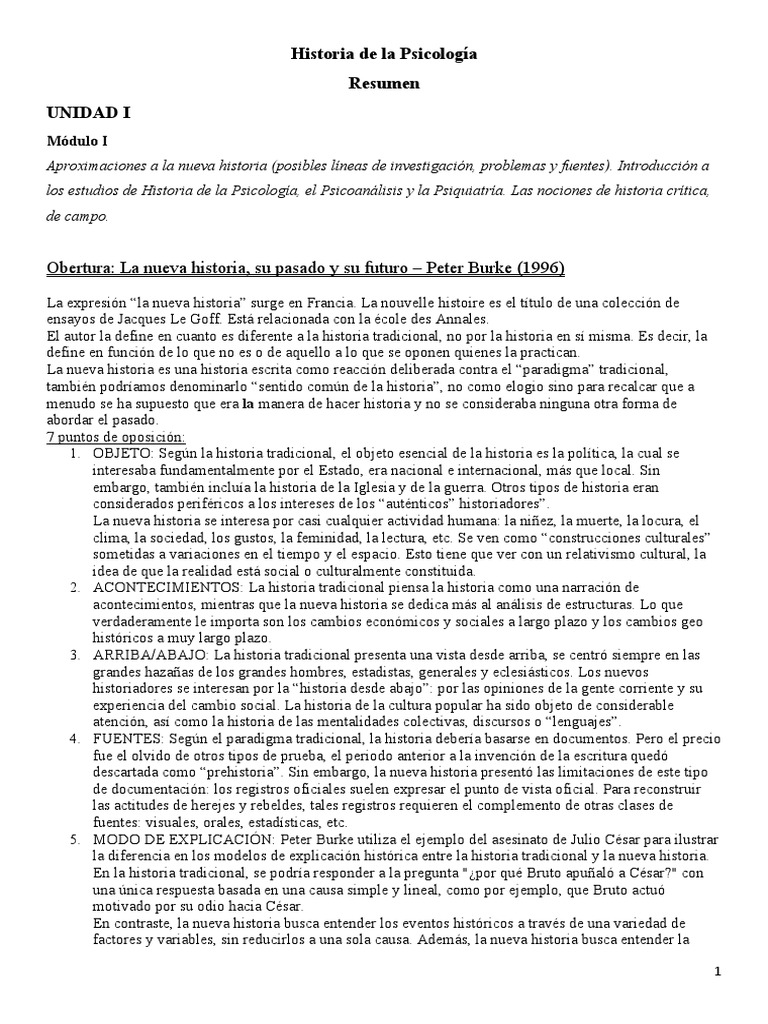 Historia De La Psicologia Resumen Completo Pdf Sicología Mujer