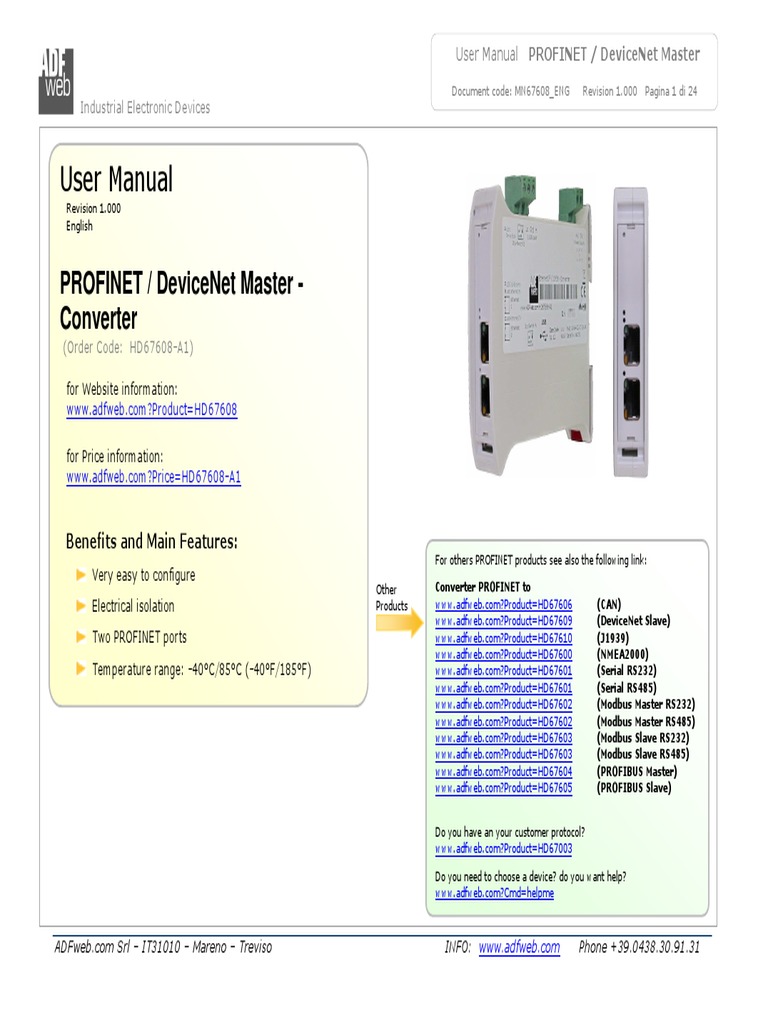 PROFINET/DeviceNet Master Manual | PDF | Computer Hardware | Electrical ...