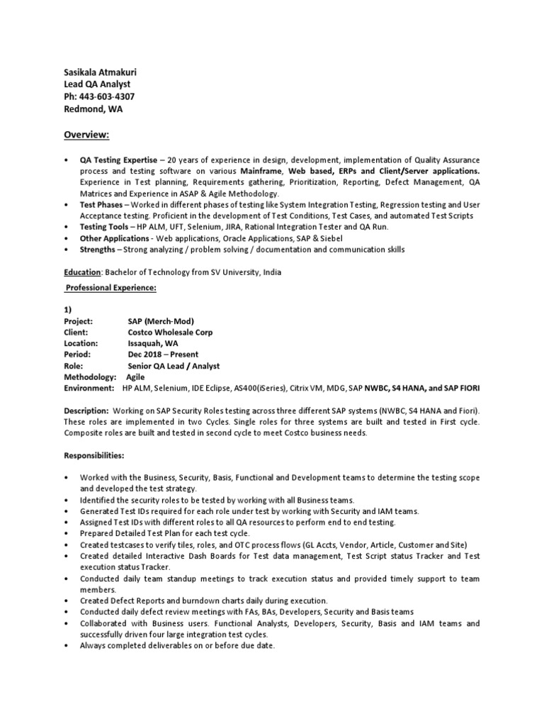 Dice Resume Cv Sasikala Atmakuri Pdf Ibm Db2 Software Testing