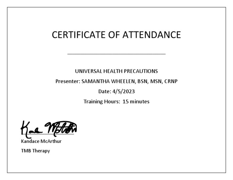Universal Health Precautions Certificate 452023 | PDF