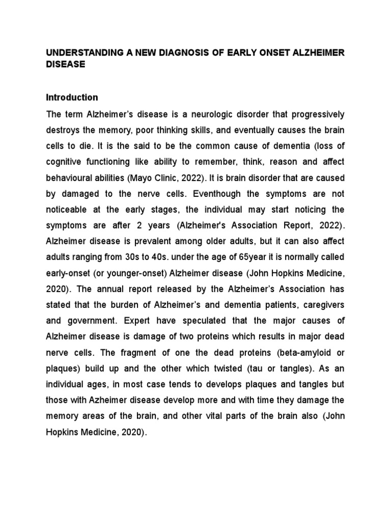 Early Onset Alzheimer Disease - New Diagnosis | PDF