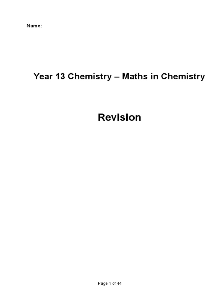 Maths in Chemistry Exam Questions Booklet GUL Download Free PDF Ph