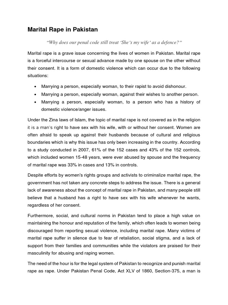 Marital Rape Law in Pakistan: A Call for Change | PDF | Rape | Marriage